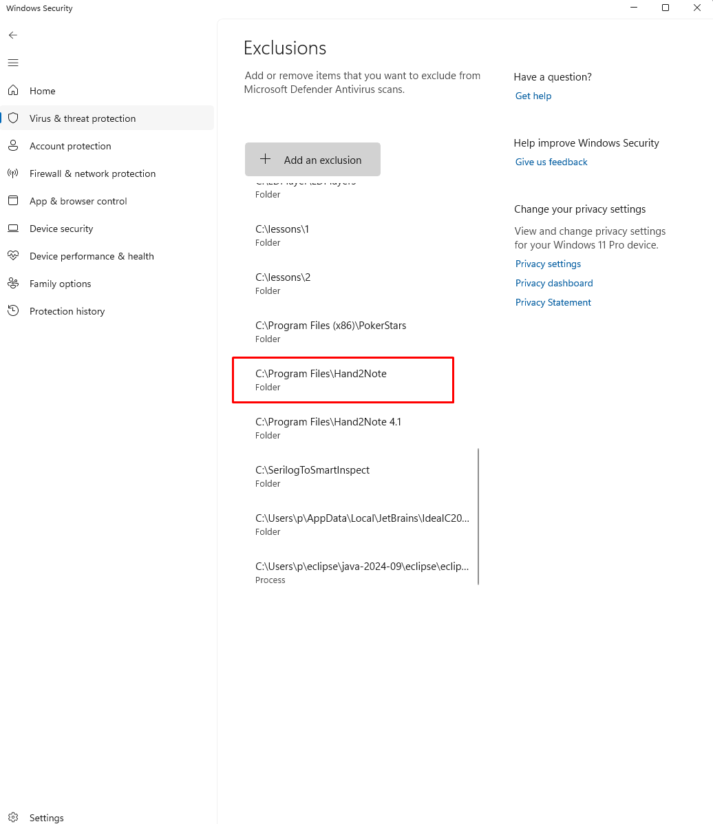 CoinPoker update pedindo exclusoes do Hand2Note no Windows Defender